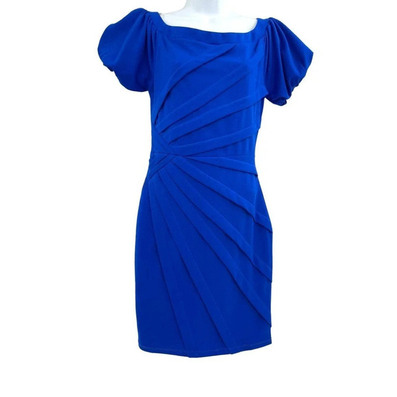 NIKIBIKI Women's Royal Blue Short Sleeve Sheath Dress Back Zip Size Small - Picture 2 of 14